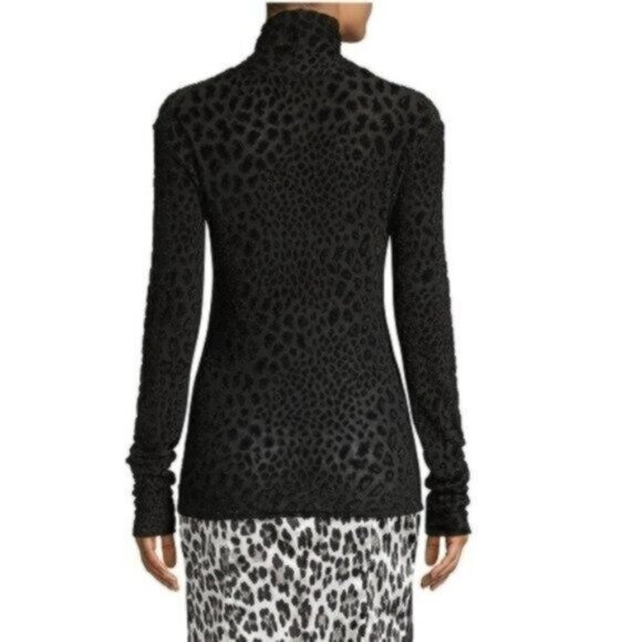 Caroline Constas Delphine Leopard Turtleneck Top XS Black Shimmer Velvet Flocked - Picture 3 of 9